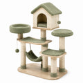 Árbol para gatos con casita y hamaca, madera y sisal, verde