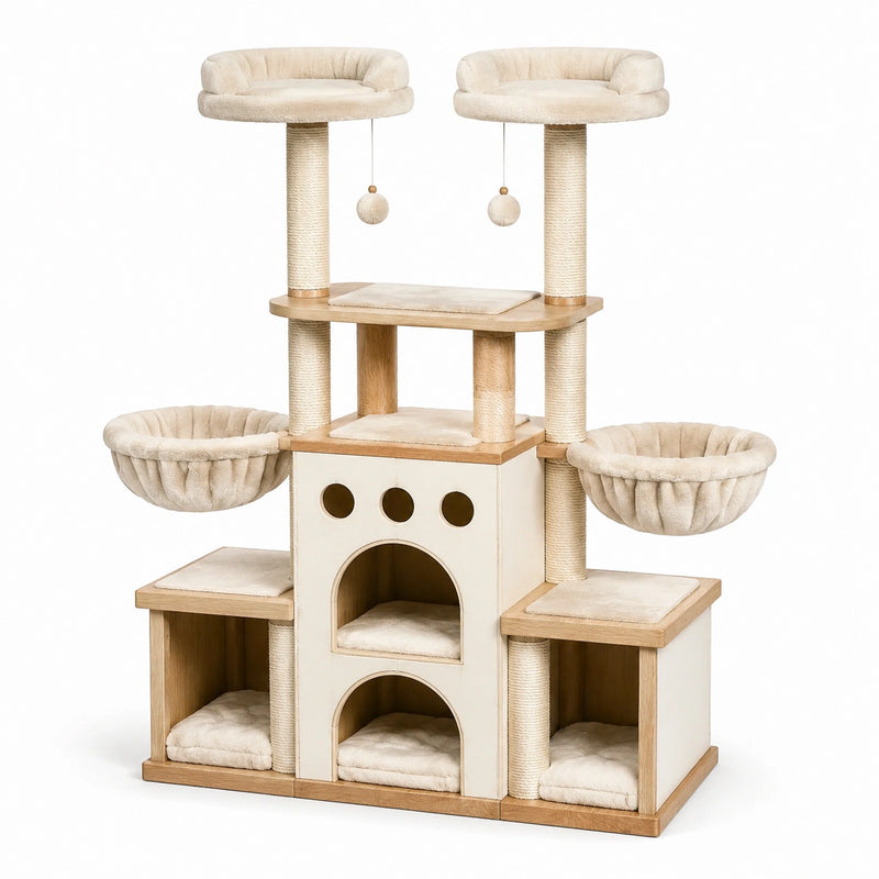 Árbol para gatos de madera y poliéster beige