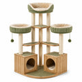 Árbol para gatos de madera con felpa verde y postes de sisal
