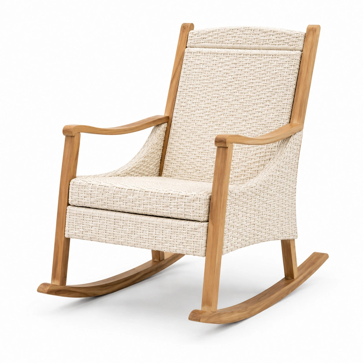 Mecedora de Madera de Teca y Tela Beige 90x70x100 cm