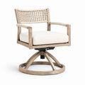Silla giratoria de madera con cuerda tejida y cojín beige