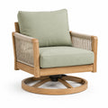 Silla giratoria de madera y cuerda con cojines verdes