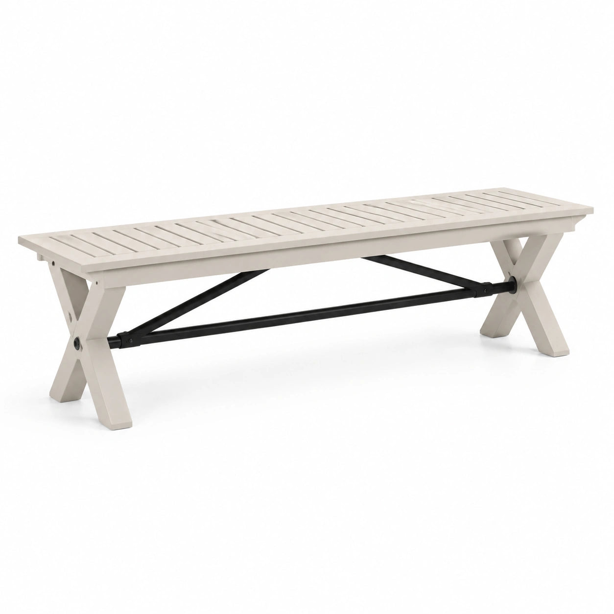 Banco de exterior de madera compuesta y metal beige 140x36x45 cm