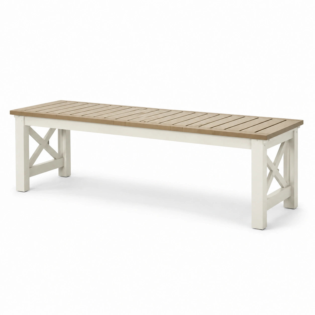 Banco de madera reciclada y acero blanco y beige 160x40x45 cm