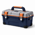 Caja de herramientas de plástico ABS azul y gris con cierres de acero 45x25x22 cm