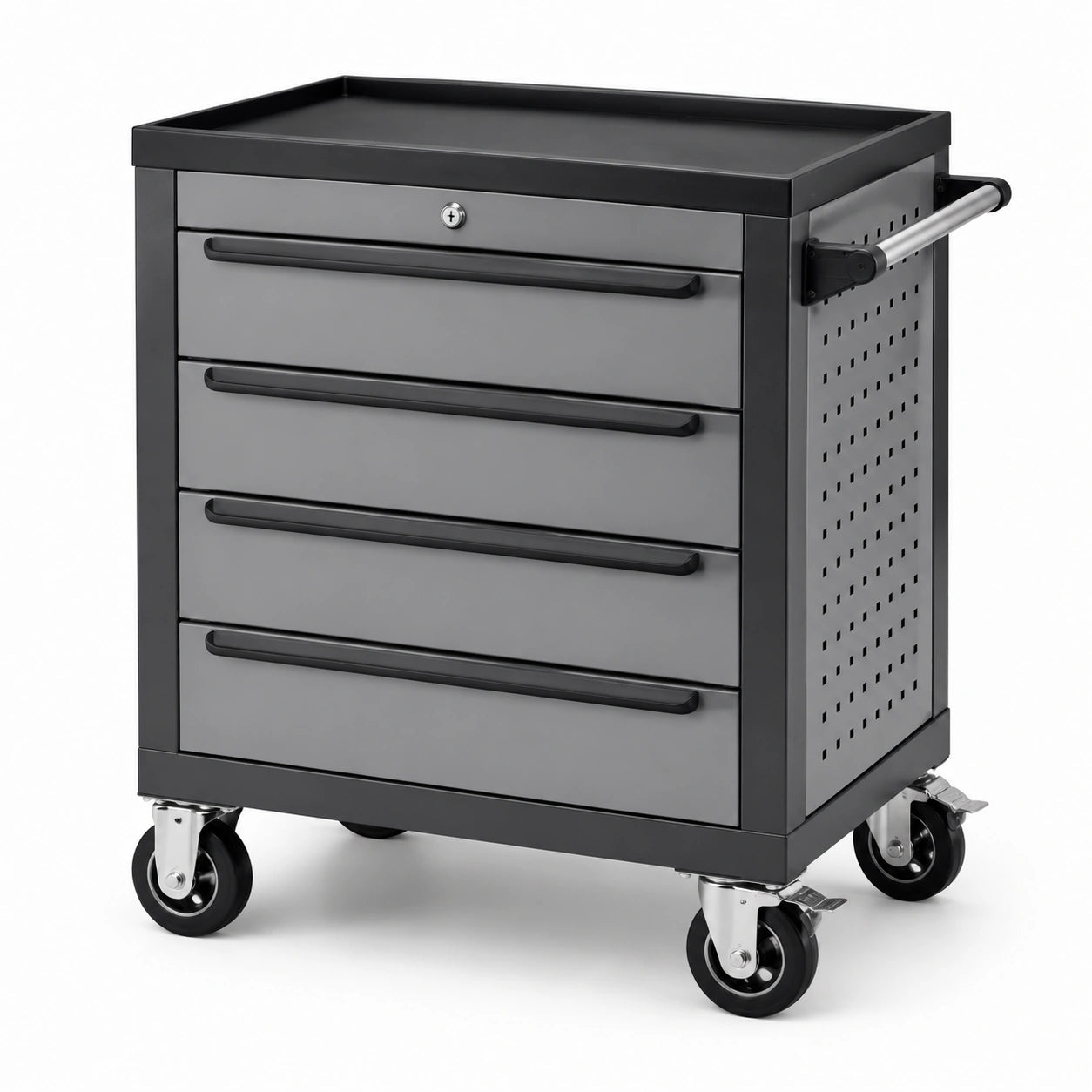 Carro de acero con cajones y ruedas gris 85x70x40 cm