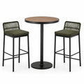 Conjunto de bar con mesa de acacia y taburetes verde