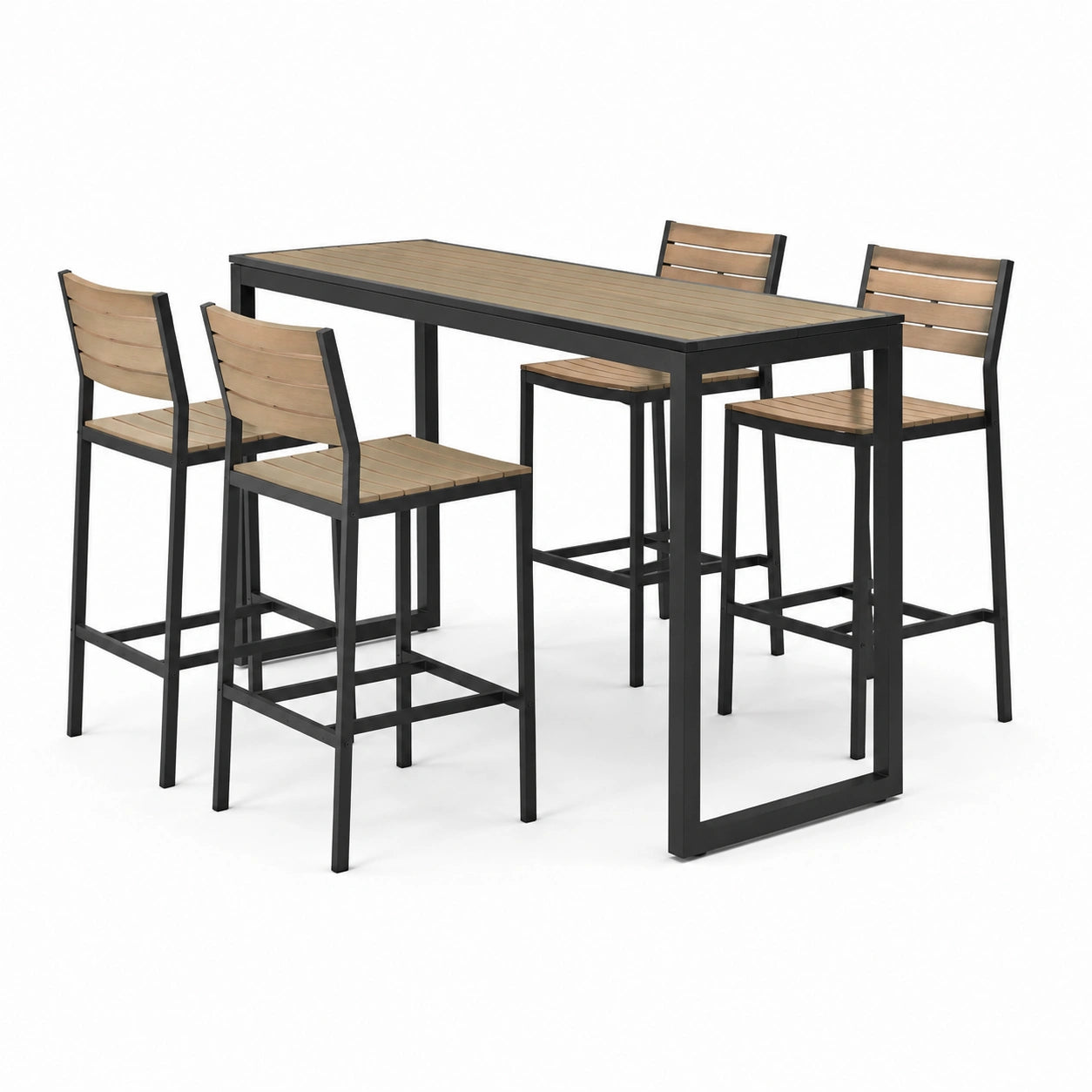 Set de Mesa y Sillas de Bar de Madera y Metal Negro