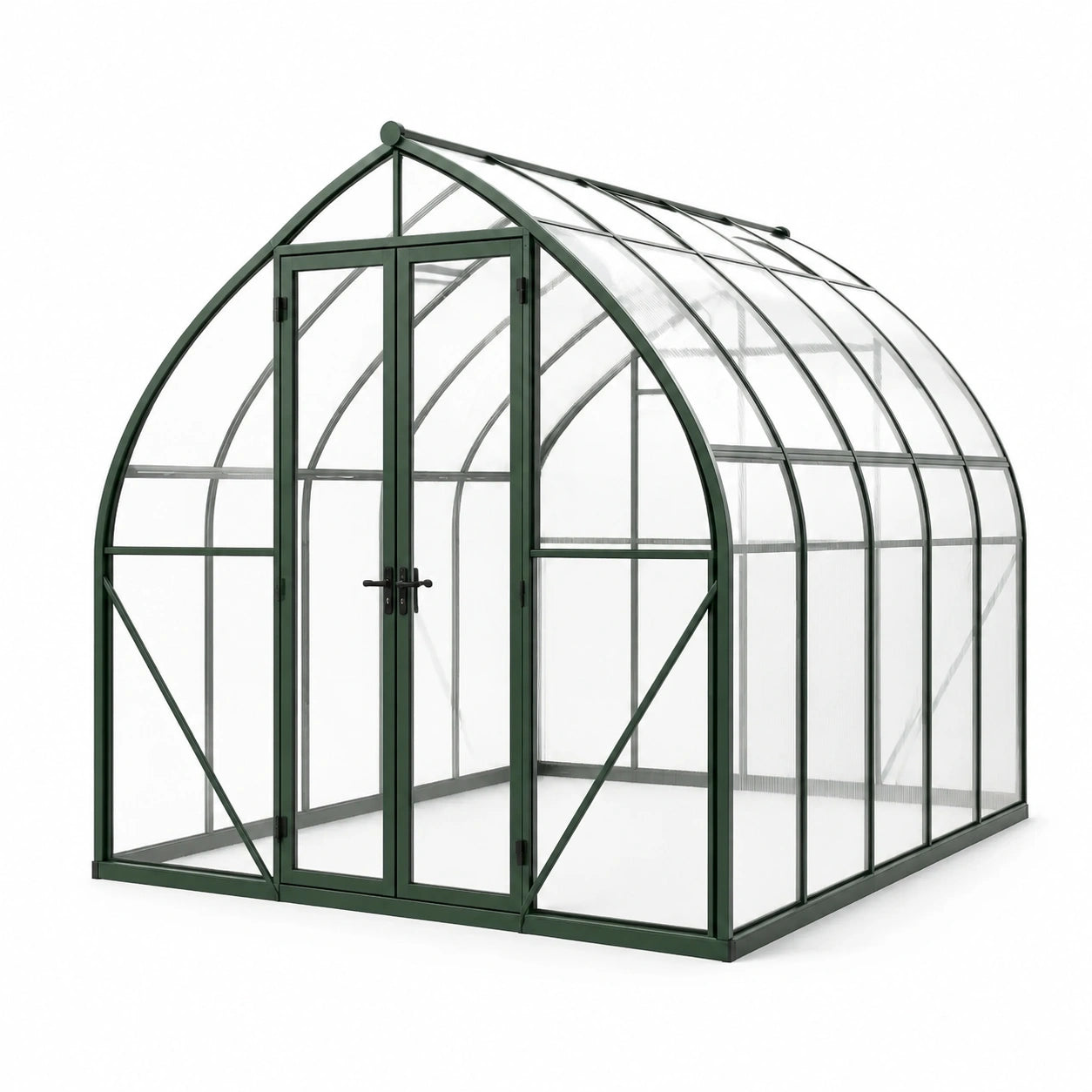 Invernadero de aluminio y policarbonato transparente verde